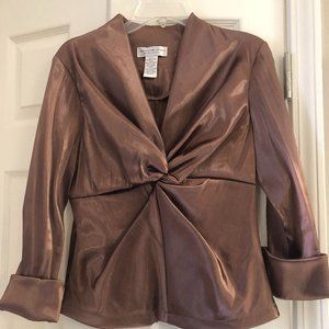 Carmel colored dressy blouse. Jackie Jon, size 6. Has 3/4 length sleeves.